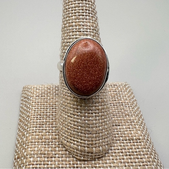 New Sandstone Goldstone Sterling Silver Overlay Ring Size 7 - Picture 2 of 6